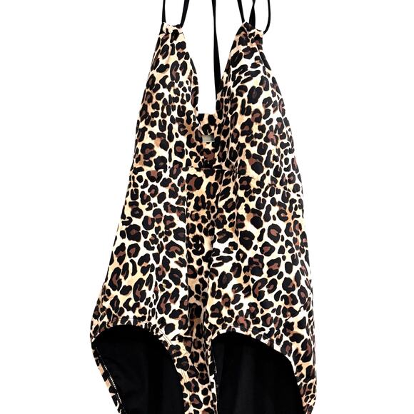 Leopard animal print swimsuit one piece black tan plus size 1X 16-18W beachy - Picture 3 of 7